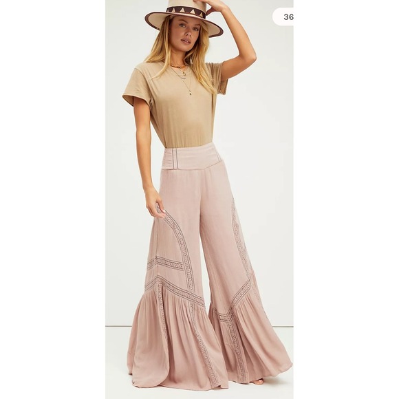 Free People Lovins Easy Lace Wide Leg Palazzo Pull On Pants Boho Romantic Chic S - Picture 16 of 16